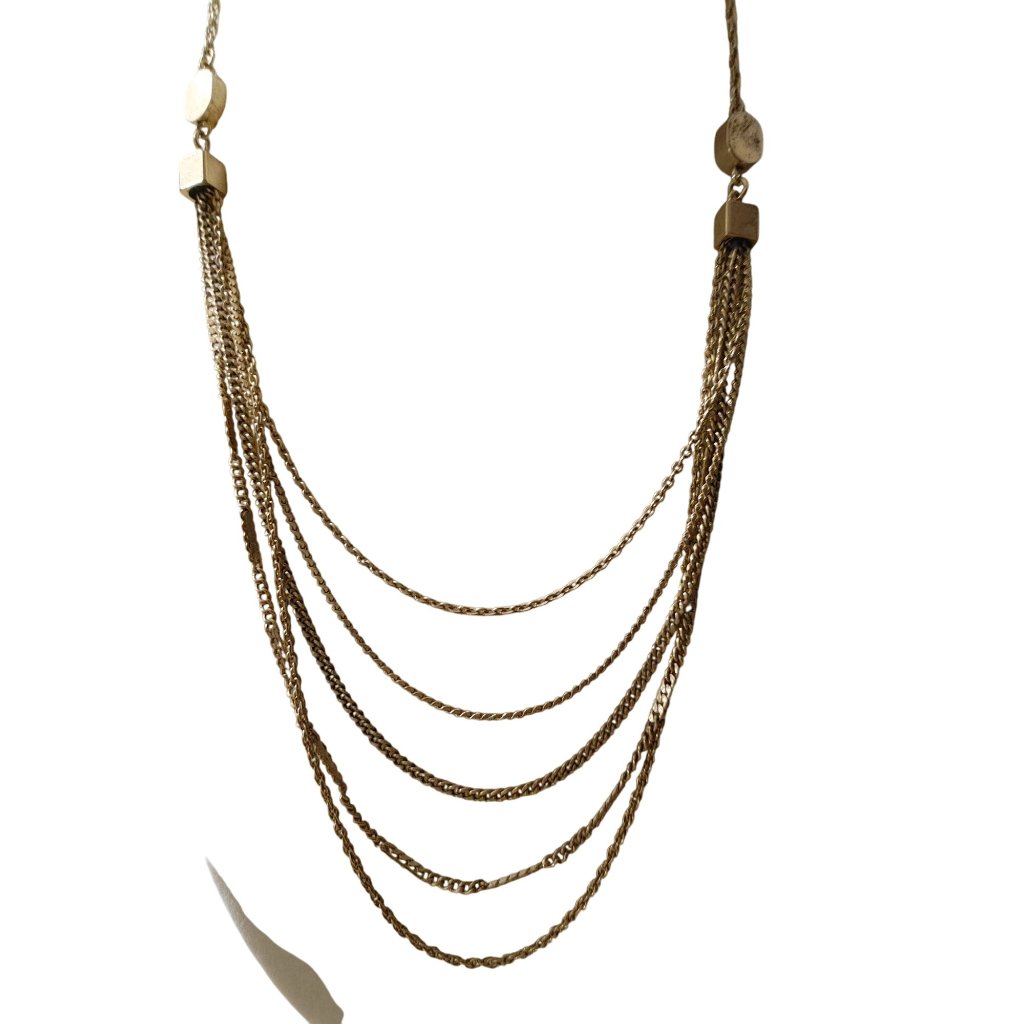 Emmons Necklace Gold Tone 5 Strand Chain Vintage Geometric Accent 16 Inches 30$